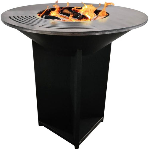 Brasero Barbecue REVO Bilbao en Acier 100 cm – Plaque de Cuisson Circulaire et Rangement à Bois Intégré