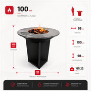 Brasero Barbecue REVO Bilbao en Acier 100 cm – Plaque de Cuisson Circulaire et Rangement à Bois Intégré
